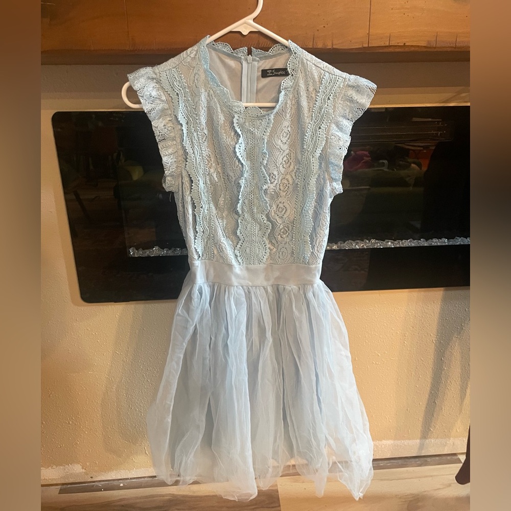 Light Blue Tulle and Lace Dress